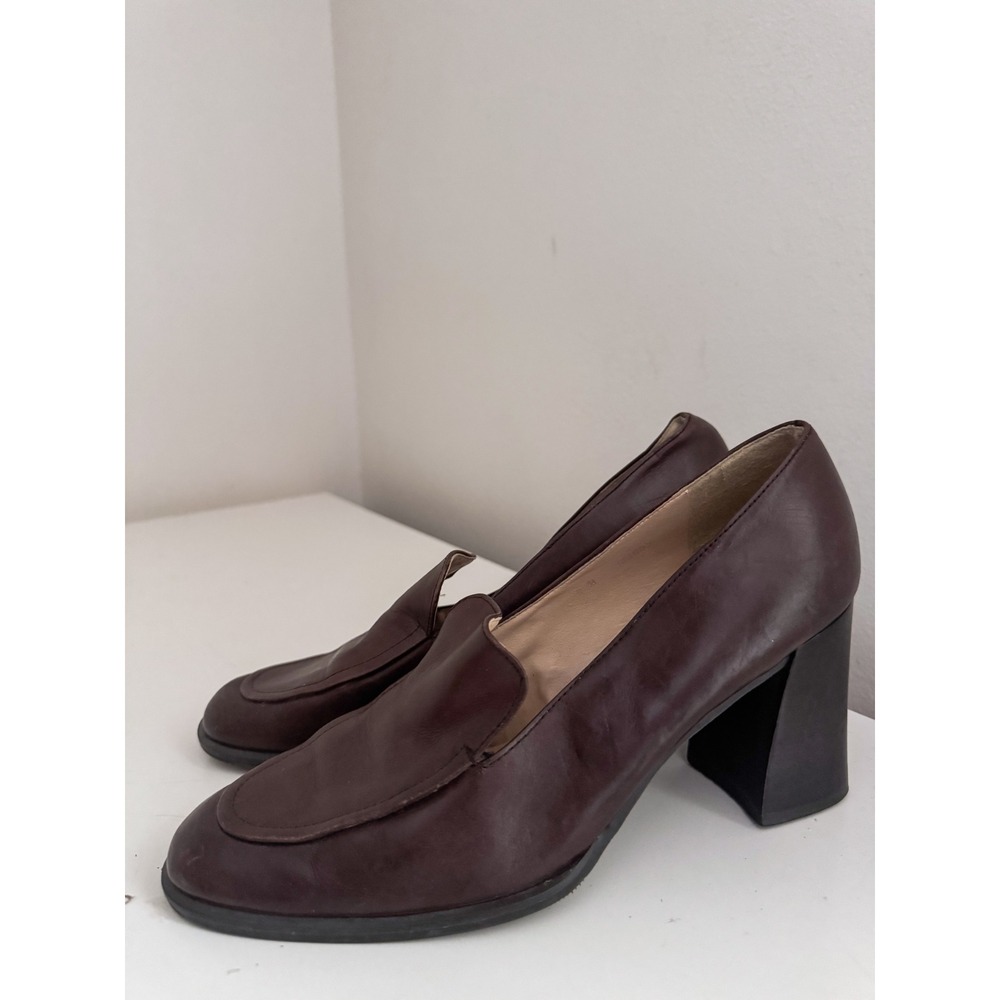 Maripe Dark Brown Leather Block Heel Loafers 90s Minimalist Pumps Size 8N - Picture 3 of 7
